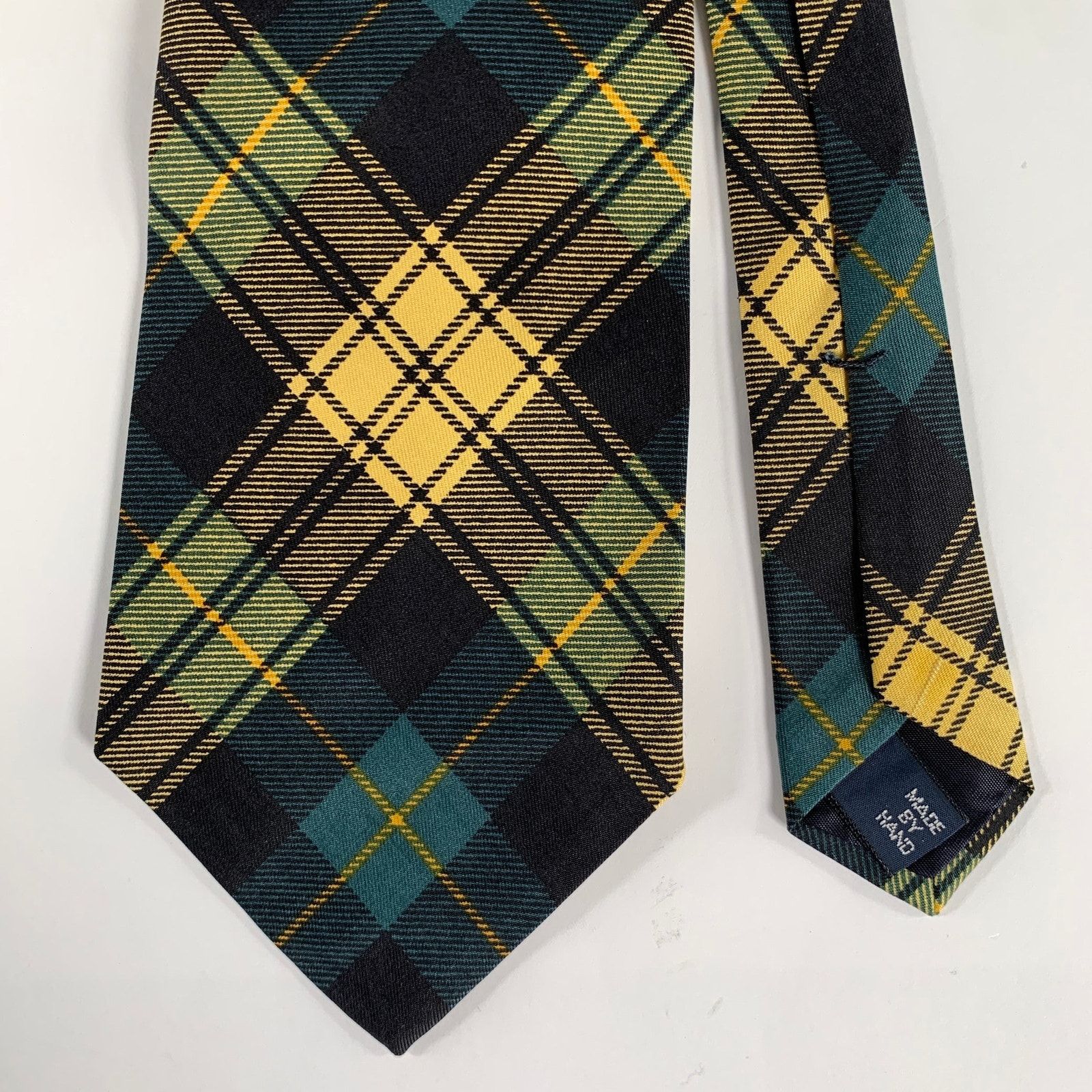 Polo By Ralph Lauren Yellow Black & Green Plaid Silk Tie